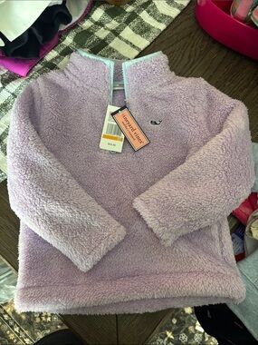 Vineyard Vines Kids Lavender Sherpa Half-Zip Pullover
